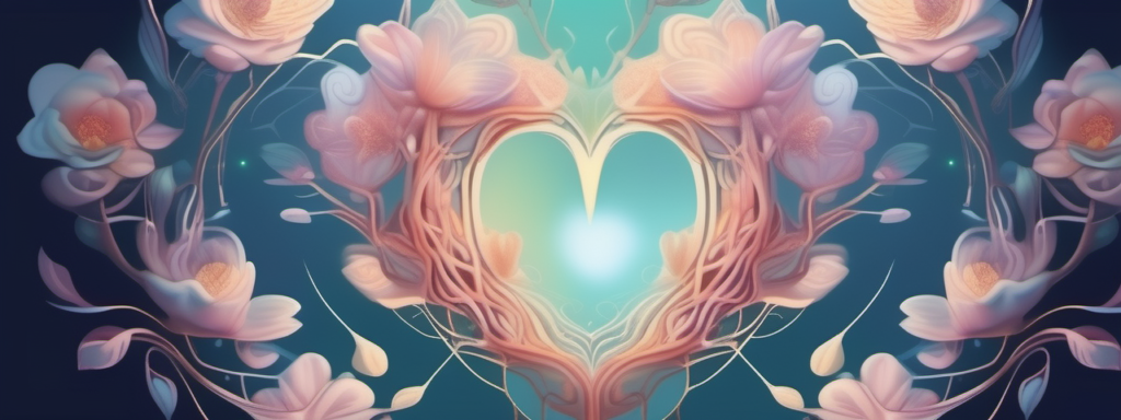 Ilustración simbólica de un corazón abierto entrelazado con una mente floreciente, estilo onírico y colores pastel suaves.